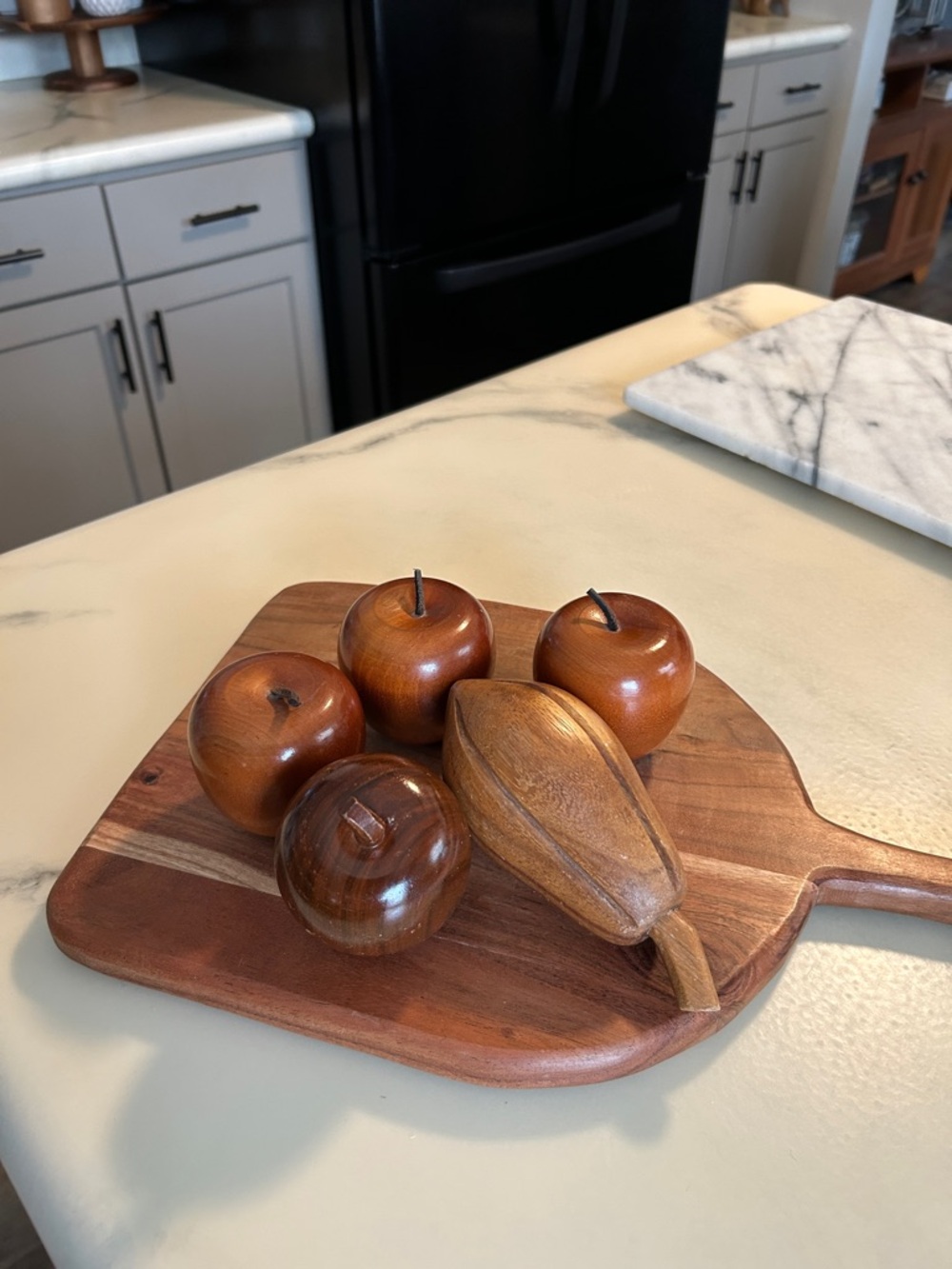 Wooden Fruit Décor Featuring Two MCM Hand carved Pieces (Apple and Pear)